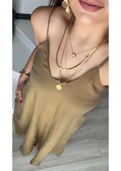 Olive Tnsel Ayatalanabilir Askılı Cepli Elbise indirimleri