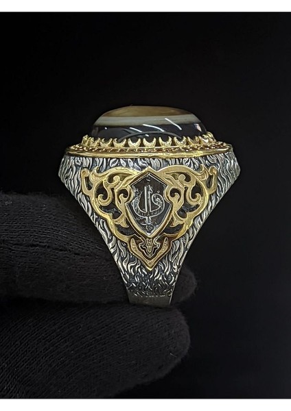 Süleyman Gözü Taşlı Vav Harfli 925 Ayar Gümüş Erkek Yüzük | Detaylı Taş Tasarımı fiyatları