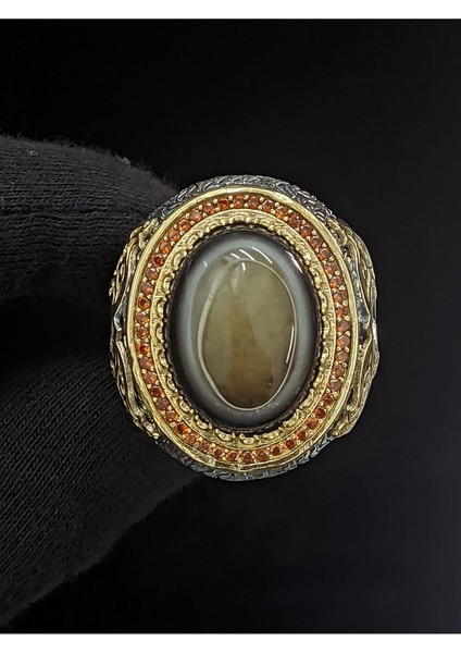 Süleyman Gözü Taşlı Vav Harfli 925 Ayar Gümüş Erkek Yüzük | Detaylı Taş Tasarımı modelleri