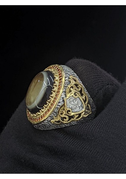 Süleyman Gözü Taşlı Vav Harfli 925 Ayar Gümüş Erkek Yüzük | Detaylı Taş Tasarımı fırsatları