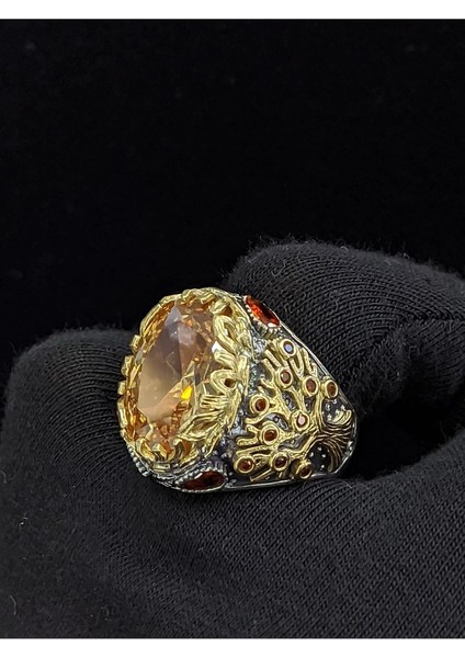 Yaşam Ağacı Modelli Sitrin Taşlı 925 Ayar Erkek Gümüş Yüzük fırsatları
