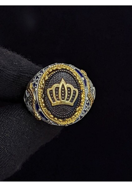 Markazit Taşlı Kral Tacı Figürlü 925 Ayar El Yapımı Gümüş Yüzük modelleri