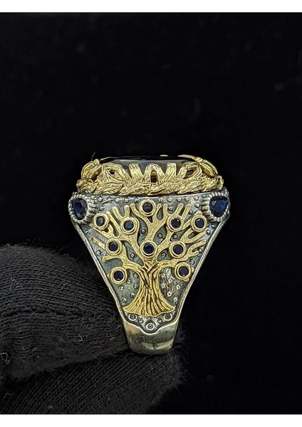 Yaşam Ağacı Modelli Mistik Topaz Taşlı 925 Ayar Erkek Gümüş Yüzük fiyatları