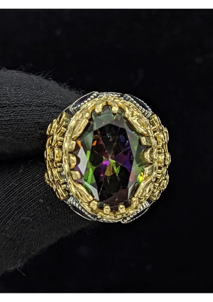 Yaşam Ağacı Modelli Mistik Topaz Taşlı 925 Ayar Erkek Gümüş Yüzük modelleri