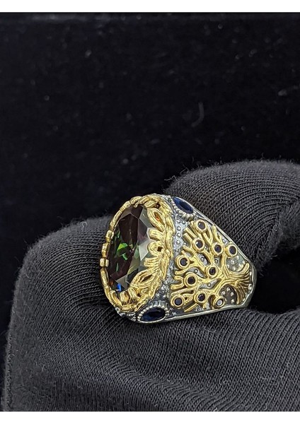 Yaşam Ağacı Modelli Mistik Topaz Taşlı 925 Ayar Erkek Gümüş Yüzük fırsatları