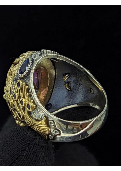 Yaşam Ağacı Modelli Mistik Topaz Taşlı 925 Ayar Erkek Gümüş Yüzük indirimleri