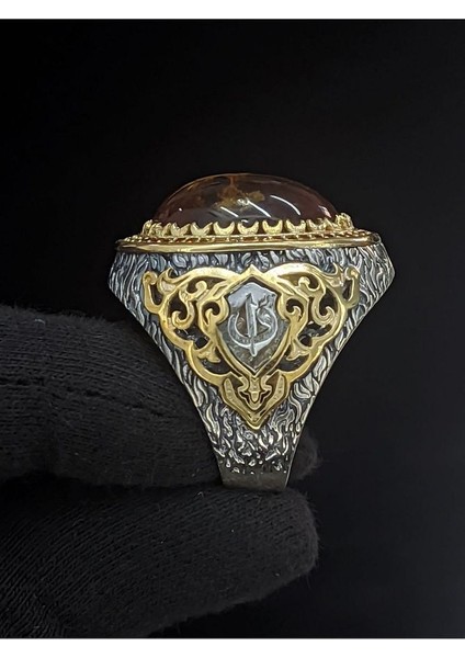 Fosil Kehribar Vav Harfli 925 Ayar Gümüş Erkek Yüzük | Detaylı Taş Tasarımı L El Yapımı fiyatları