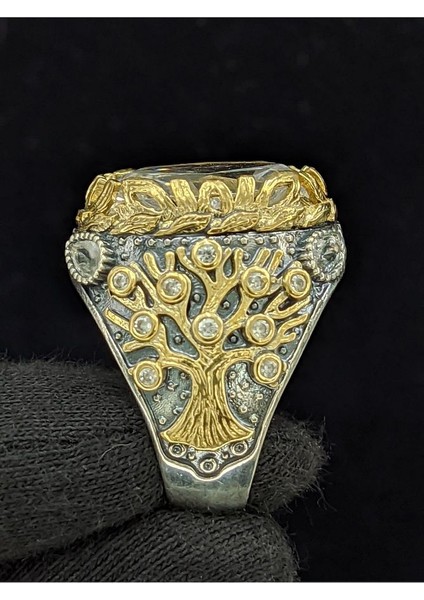 Yaşam Ağacı Modelli Zirkon Oval Taşlı 925 Ayar Erkek Gümüş Yüzük fiyatları