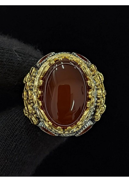 Yaşam Ağacı Modelli Oval Akik Taşlı 925 Ayar Erkek Gümüş Yüzük modelleri