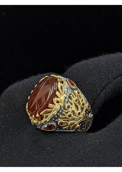 Yaşam Ağacı Modelli Oval Akik Taşlı 925 Ayar Erkek Gümüş Yüzük fırsatları