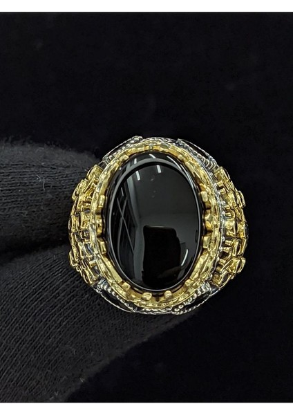 Yaşam Ağacı Modelli Oval Oniks Taşlı 925 Ayar Erkek Gümüş Yüzük modelleri