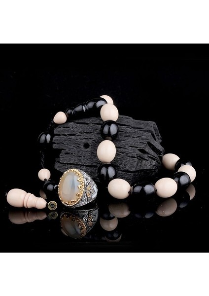 925 Ayar Gümüş Erkek Yüzük Akik Taşlı & Doğal Akik Taşlı Tesbih