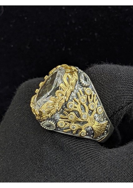 Yaşam Ağacı Modelli Zirkon Oval Taşlı 925 Ayar Erkek Gümüş Yüzük fırsatları