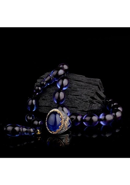 925 Ayar Gümüş Erkek Yüzük Akik Taşlı & Doğal Akik Taşlı Tesbih