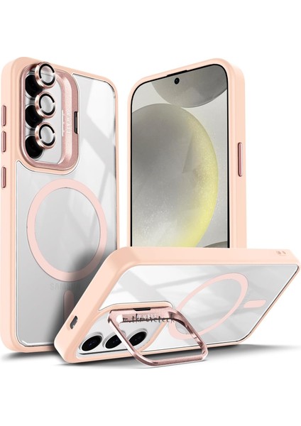 Samsung Galaxy S24 Fe Kılıf Standlı Mika Magsafe Hassas Butonlu Metal Tuşlu + Kamera Lens Camı Hediyeli Set