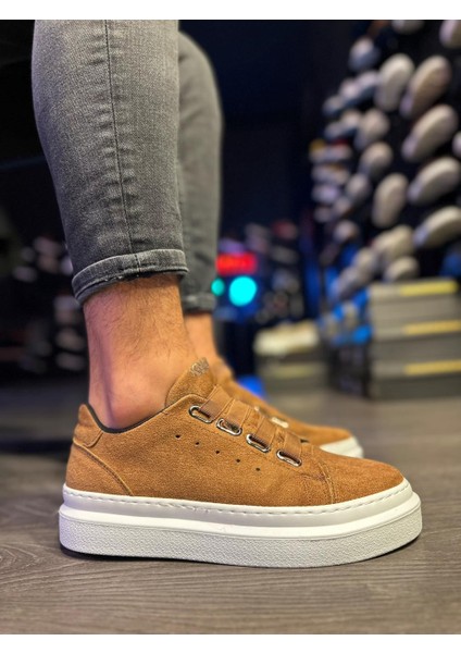 J521 Bağcıksız Lastikli 4 Bantlı Ortopedik Taban Erkek Günlük Süet Sneaker Spor Ayakkabı Bt Taba fiyatları