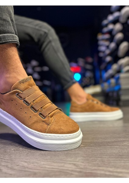 J521 Bağcıksız Lastikli 4 Bantlı Ortopedik Taban Erkek Günlük Süet Sneaker Spor Ayakkabı Bt Taba fırsatları