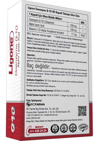 Ligone Coenzyme Q-10 Alpha Lipoic Acid 45 Kapsül fiyatları