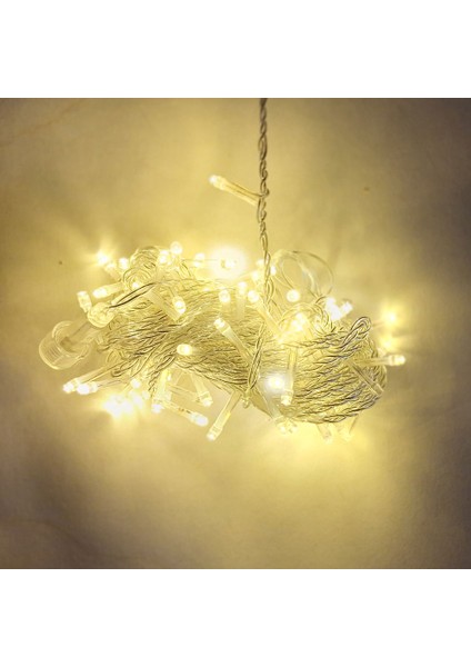 LED Aydınlatma 10 mt Şeffaf Kablo Ağaç Işığı 100 Ledli Gün Işığı, Beyaz Flaş