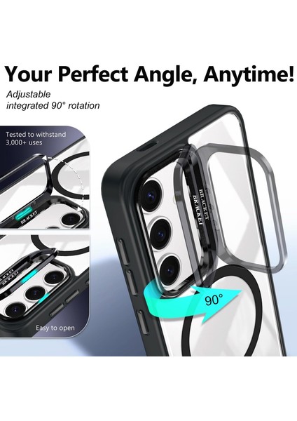 Samsung Galaxy S24 Fe Kılıf Standlı Mika Magsafe Hassas Butonlu Metal Tuşlu + Kamera Lens Camı Hediyeli Set fiyatları