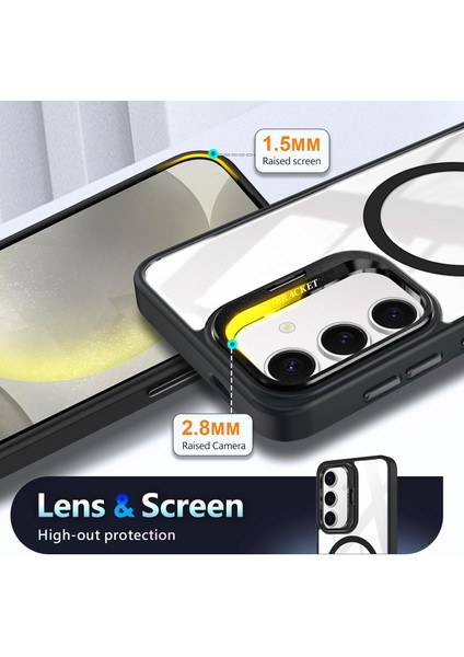 Samsung Galaxy S24 Fe Kılıf Standlı Mika Magsafe Hassas Butonlu Metal Tuşlu + Kamera Lens Camı Hediyeli Set modelleri