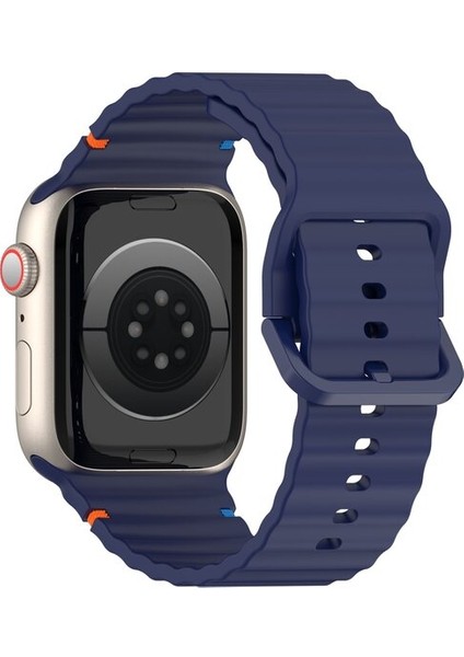 Apple Watch 10 Serisi 42MM - 38/40/41MM Kordon Dekoratif Örgü Çizgili Spor Silikon Kayış