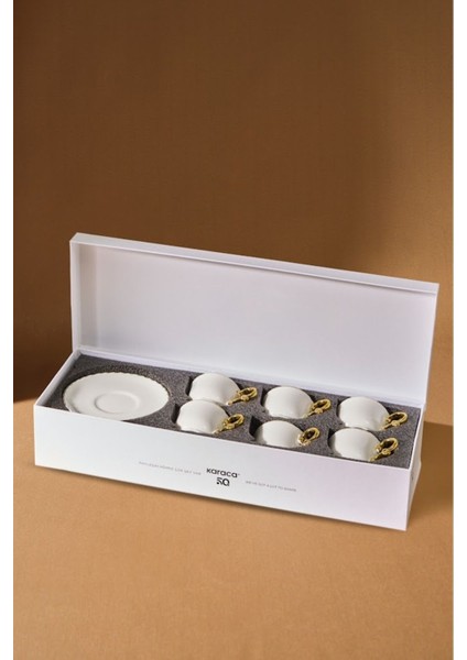 Bej 6 Kişilik Zarif Kahve Fincan Takımı, 80 Ml, Şık ve Kullanışlı