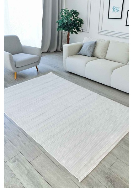 Violette Dokuma Yıkanabilir Modern Krem Salon Halısı Mutfak Halısı Yolluk