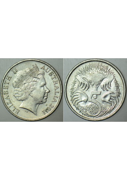 Avustralya 5 Cent 2011 Karıncayiyen Temalı. Kraliçe Iı. Elizabeth Yaşlı Büst.