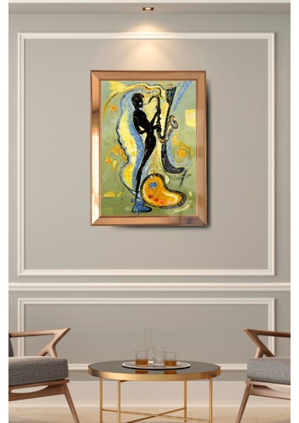 Gold Çerçeveli, Yağlı Boya Saksafonlu Cam Aynalı Çerçeve Tablo fırsatları