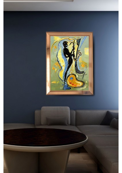 Gold Çerçeveli, Yağlı Boya Saksafonlu Cam Aynalı Çerçeve Tablo indirimleri