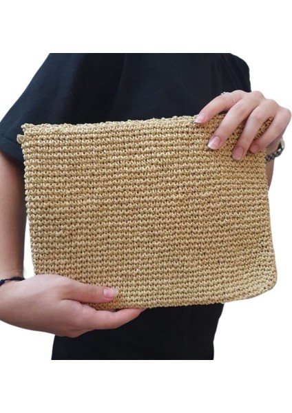 3565 El Yapımı Kağıt Ip Şapka ve Clutch Çanta Set / Bej modelleri