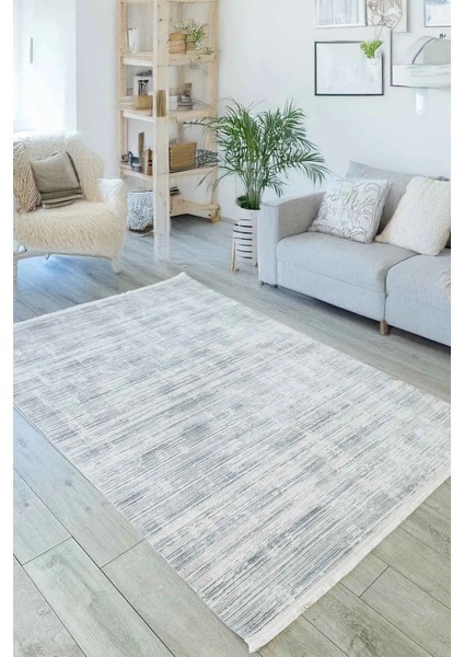 Violette Dokuma Yıkanabilir Modern Gri Salon Halısı Mutfak Halısı Yolluk