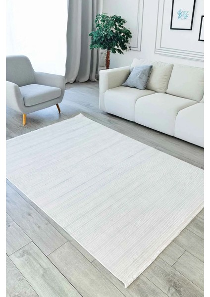 Violette Dokuma Yıkanabilir Modern Krem Salon Halısı Mutfak Halısı Yolluk fırsatları