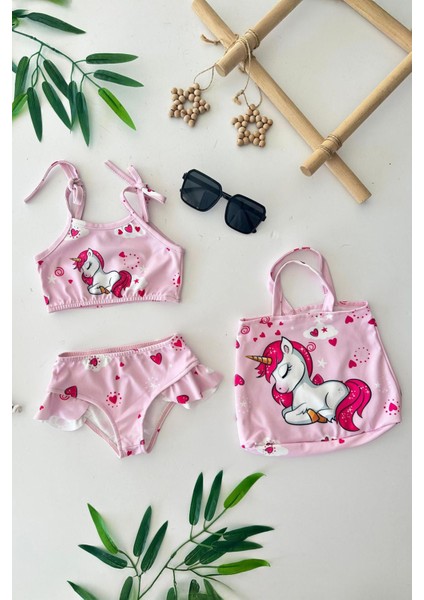 Pny Kız Çocuk Çantalı Mayo takımı - Açık Pembe