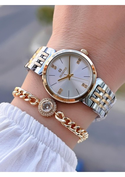 Çelik Kordon 2 Yıl Garantili 30 mt Suya Dayanıklı Kadın Kol Saati+Bileklik HM.B233240.3