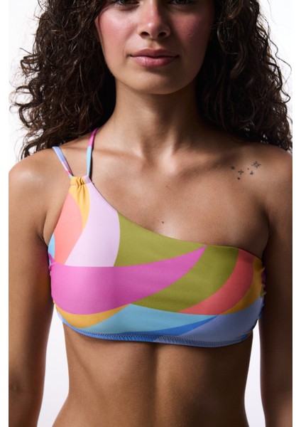 Renkli Beja Halter Bikini Üstü