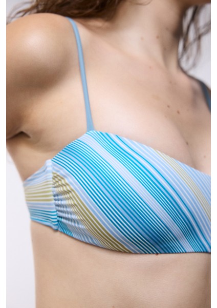 Çizgili Renkli Nell Bandeau Bikini Üstü
