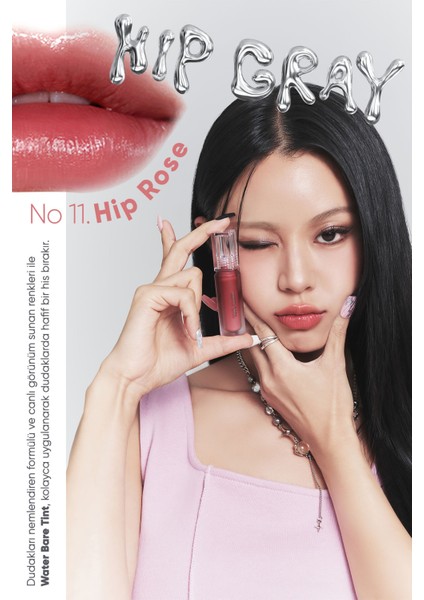 Doğal Tonlarda, Uzun Süre Kalıcı, Işıltılı Tint PERIPERA Water Bare Tint (11 Hip Rose) (Hip Gray)