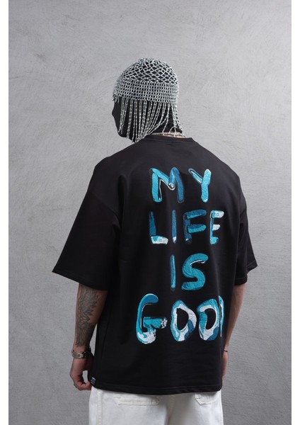 My Life Is Good Kabartma Efektli Oversize Unisex Erkek Kadın Tişört fırsatları