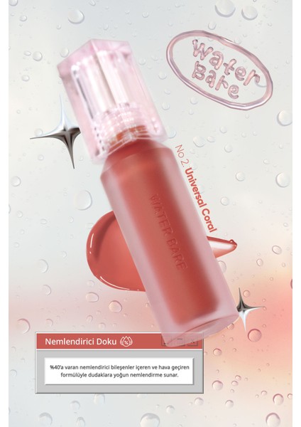 Doğal Tonlarda, Uzun Süre Kalıcı, Işıltılı Tint PERIPERA Water Bare Tint (02 Universal Coral)