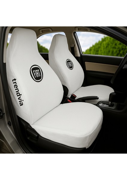 Fiat Logolu Beyaz Penye Oto Koltuk Kılıfı Ön ve Arka Takım - Oto Servis Koruyucu Kılıf