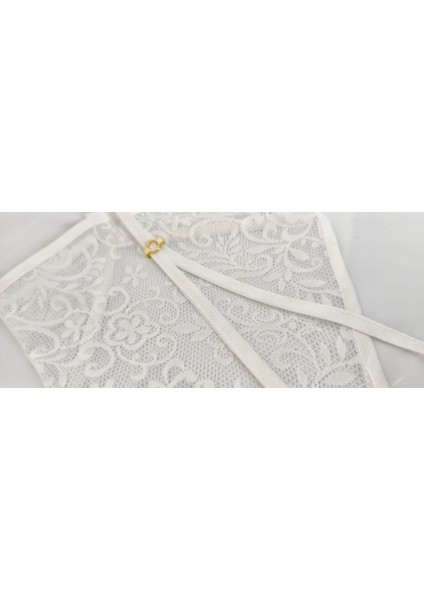 Betty Bands Krem Nakış Desenli Yazlık Bandana – Bağlamalı Model Üçgen Bağcıklı Form