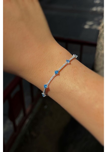 Gümüş Açık Mavi Taşlı Su Yolu Bileklik HS25H32
