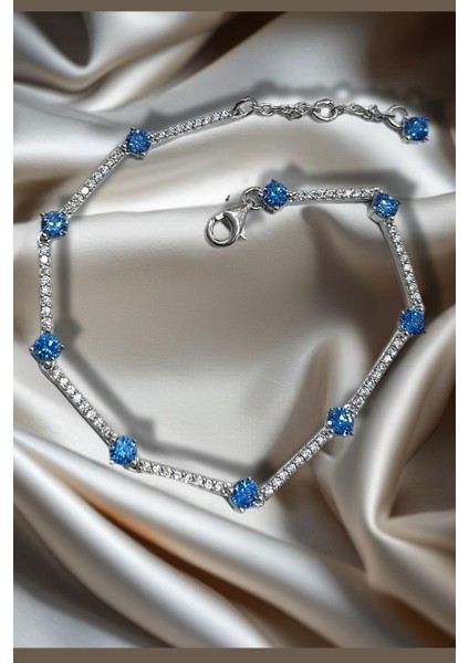 Gümüş Açık Mavi Taşlı Su Yolu Bileklik HS25H32 fiyatları