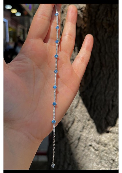 Gümüş Açık Mavi Taşlı Su Yolu Bileklik HS25H32 modelleri