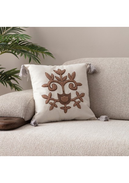 Comfort Punch Desenli Kırlent Kılıfı Kare Dekoratif Bohem Nakışlı Koltuk Yastık Kılıfı Panç 45X45