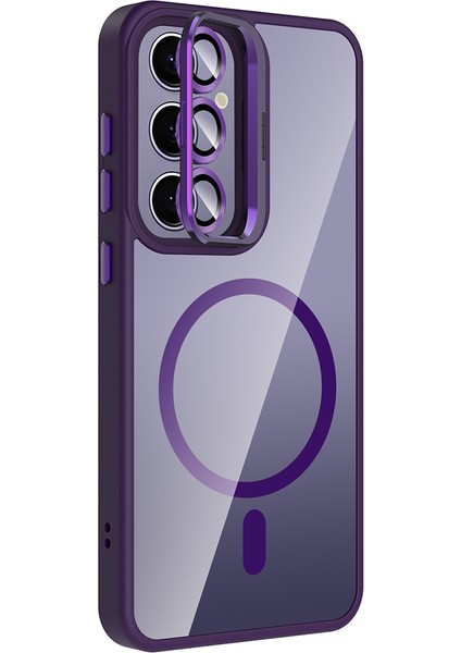 Galaxy S25 Plus Kılıf Standlı ve Kamera Lens Hediyeli M-Safe Şarj Özellikli F10T Etro Kapak - Gri modelleri