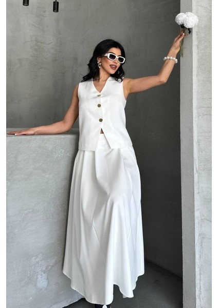 Kadın Ikili Alt Üst Takım Düğmeli Yelek Uzun Çan Etek Takım fiyatları