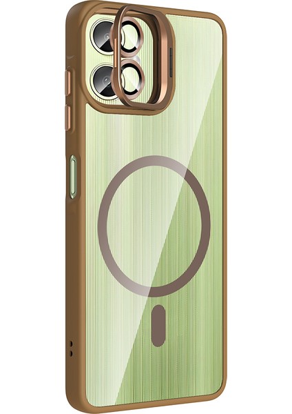 Galaxy A06 Kılıf Standlı ve Kamera Lens Hediyeli M-Safe Şarj Özellikli F10T Etro Kapak - Pembe